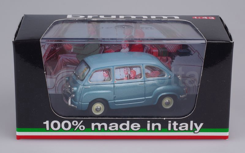 Elaborazione su base BRUMM Fiat 600 Multipla depliant pubblicitario azzurro chiaro-azzurro metallizzato