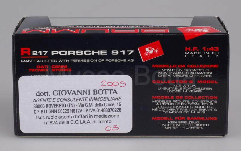 BRUMM PROMOZIONALE (IB2009) Porsche 917K coupé "IMMOBILIARE BOTTA" bianco