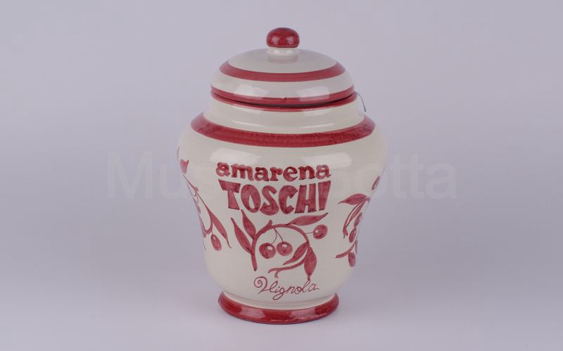 Vaso in ceramica "AMARENA TOSCHI VIGNOLA" panna rosa con amarene H cm. 29,5